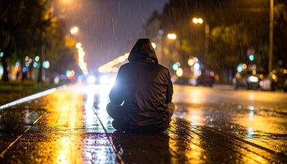 Young Guy Sitting in the Rain After an Argument