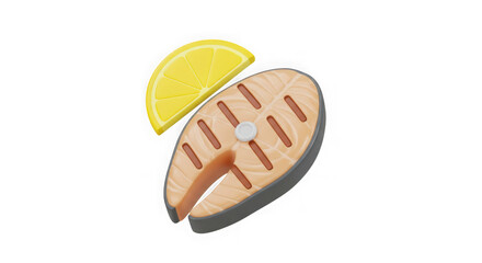 Grilled Salmon with Lemon: 3D Rendered Food Icon