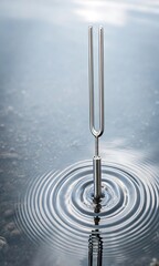 Tuning Fork Vibrating in Water Creating Ripples Demonstrating Sound Waves and Resonance a Physics and Musical Instrument Concept