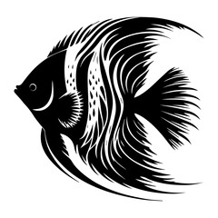 A black and white silhouette of a scalaria aquarium fish on a white isolated background. Vector graphics. EPS.