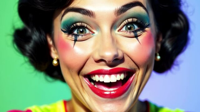 Beautiful and emotional girl in retro style, emotions, delight