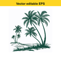 Tropical Palm Trees Swaying on Flat Land  Serene Island Landscape Vector Art