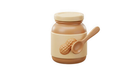 3D Render: Peanut Butter Jar with Spoon - Delicious & Creamy Texture