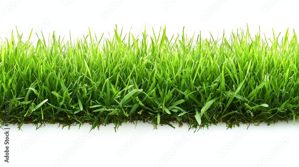 Poster long green grassy field with a white background. the grass is lush and green, and it stretches out i
