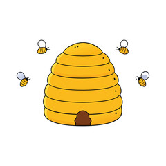 Beehive with bees cartoon vector on white background