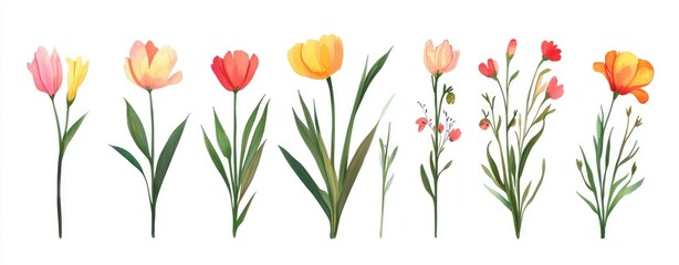 Obraz premium Set of colorful spring flowers