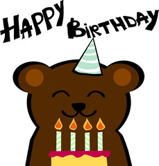 Miś z tortem i napisem Happy Birthday – ilustracja urodzinowa © Laura