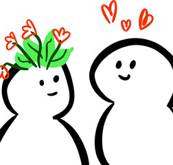 Zakochani ludzikowie – romantyczna ilustracja kreskówkowa © Laura