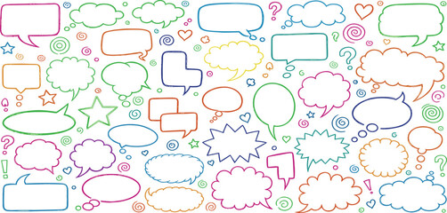 Crayon box. Speech frame balloon for text. Crayon hand drawn speech balloon. Chalk line dialog frame. Pastel child doodle text box. Pencil marker cute talk cloud. Handwriting kid bubble bg from Japan.