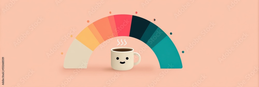 Poster Mood Scale Featuring a Coffee Icon With a Bright Upper Zone Indicating a Transition From Anxious to Calm