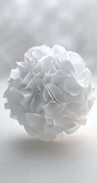 Abstract white sphere with sculpted, ruffled texture