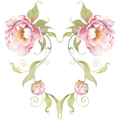Vintage Baroque Victorian floral ornament. Botanical decorative design element. Watercolor isolated peony flowers. © JeannaDraw