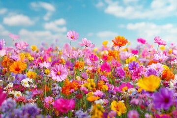 Naklejka premium Stock features an illustration of a flower meadow during spring