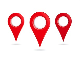 Three red map markers