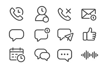 Minimalist communication and notification icon set on dark background