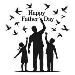 Happy Father’s Day Family Silhouette with Children Vector