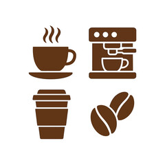 Coffee Cups and Beans Icon Set, Flat Coffee Icons, Cups and Beans Vector Design, Coffee Cup and Bean Vector Silhouettes, Isolated 4K Icons, Minimalist Coffee Icons, Cup and Bean Bundle Vector on White