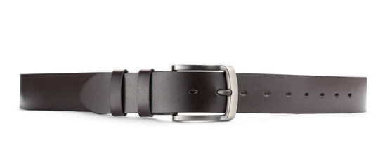One black leather belt isolated on white