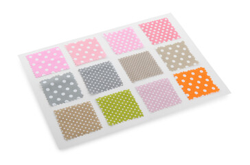Samples of fabrics with polka dot pattern isolated on white