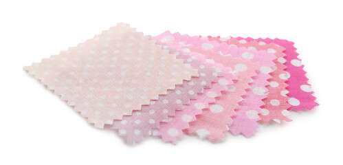 Samples of fabrics with polka dot pattern isolated on white