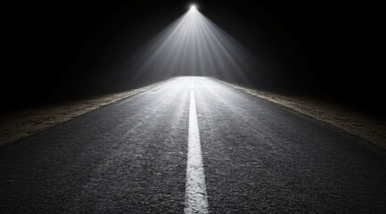 Road to Bright Future: An open road disappearing into the brightness, highlighting a sense of journey, ambition, and endless possibilities, enhanced by the contrast of dark, mysterious surroundings.