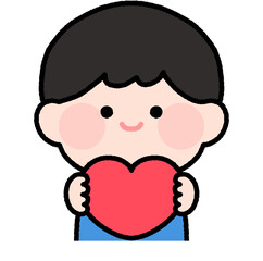 Obraz premium 구독 좋아요 하트를 든 어린이 일러스트