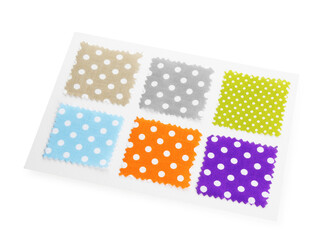 Samples of fabrics with polka dot pattern isolated on white