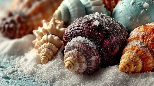 Beautiful Seashells on the Beach with Sea Sand Artistic Still Life Photography