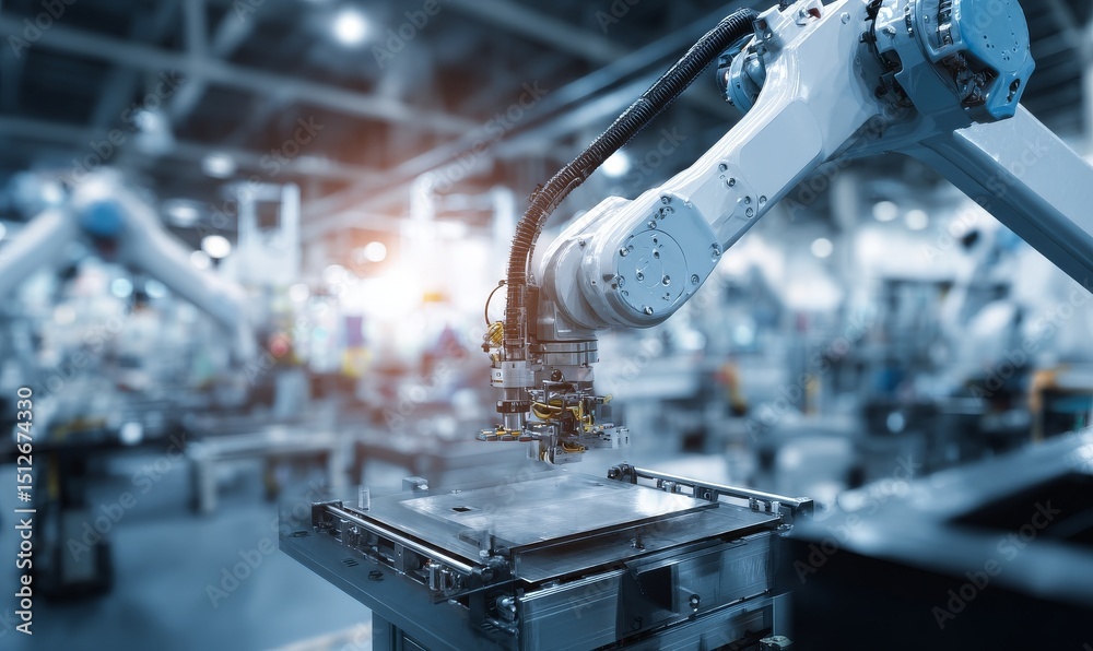 Poster a robotic arm is utilized for catching on electronic assembly lines as part of the smart technology 