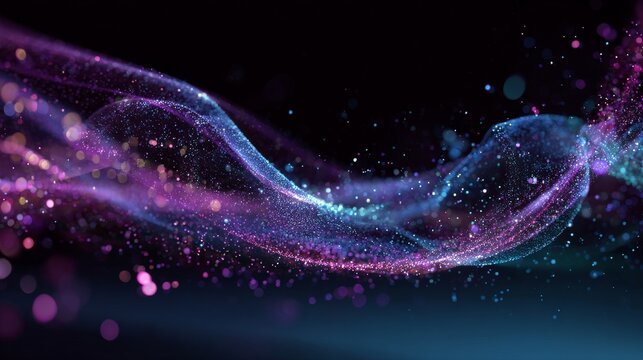 A musical abstract background is depicted alongside a molecular background that features DNA, a network with connecting dots and lines, big data visualization, a sound wave, all presented in a 3D