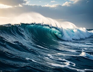 Powerful ocean wave at sunrise