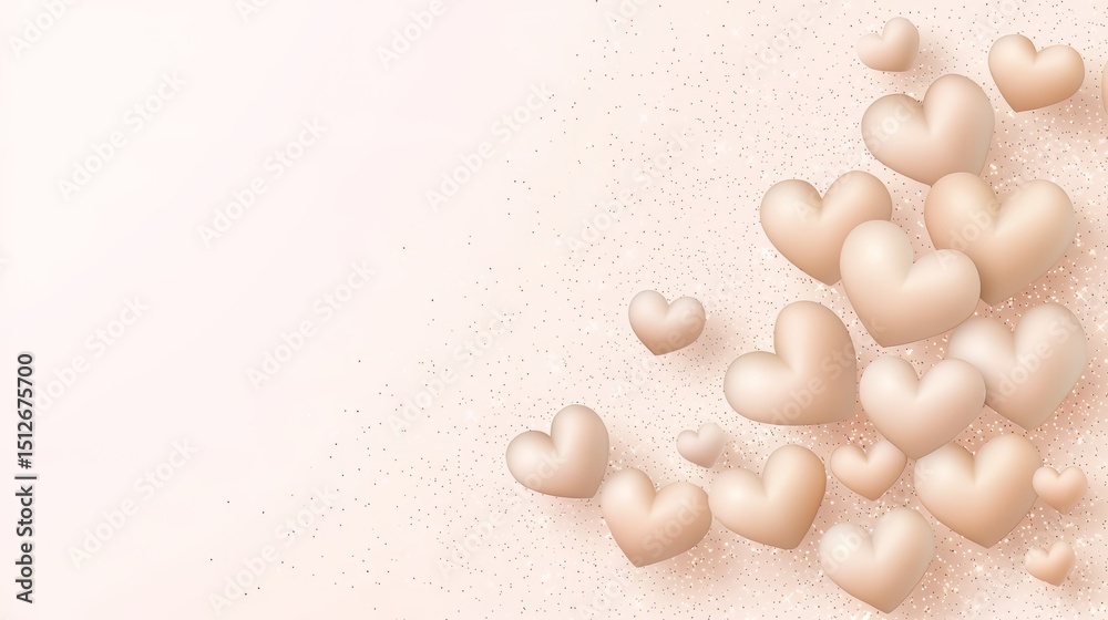 Poster Pink background with a bunch of hearts scattered around it. The hearts are all different sizes and are placed in various positions. Scene is one of love and affection