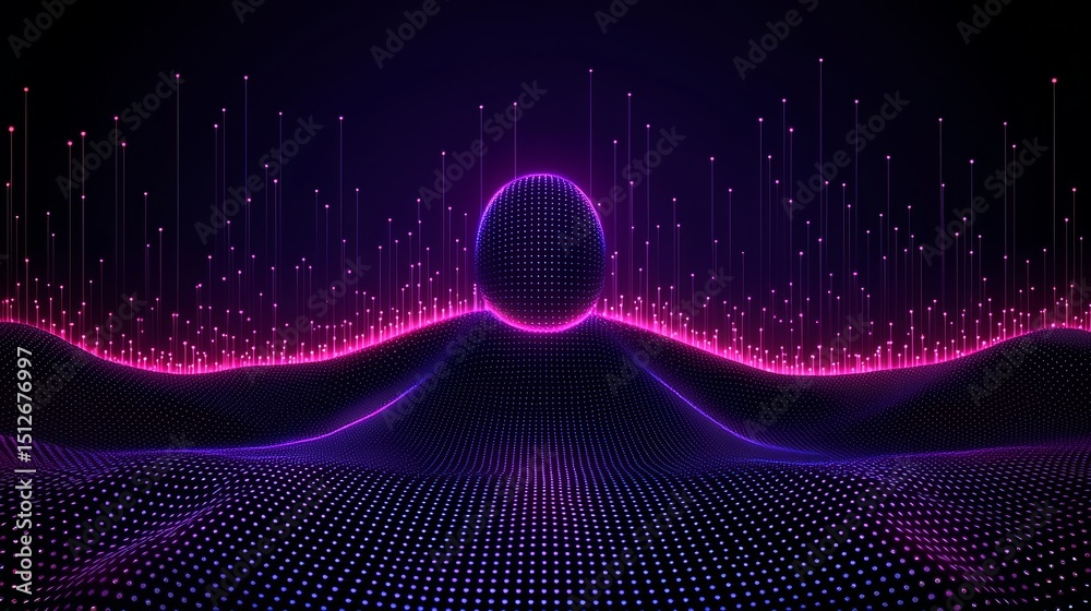 Poster purple and blue background with a large circle in the middle. the circle is surrounded by a purple a