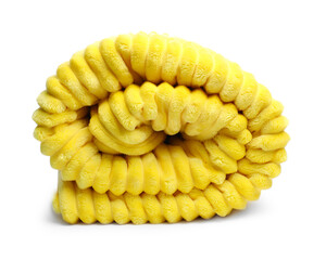 Folded yellow woolen blanket isolated on white