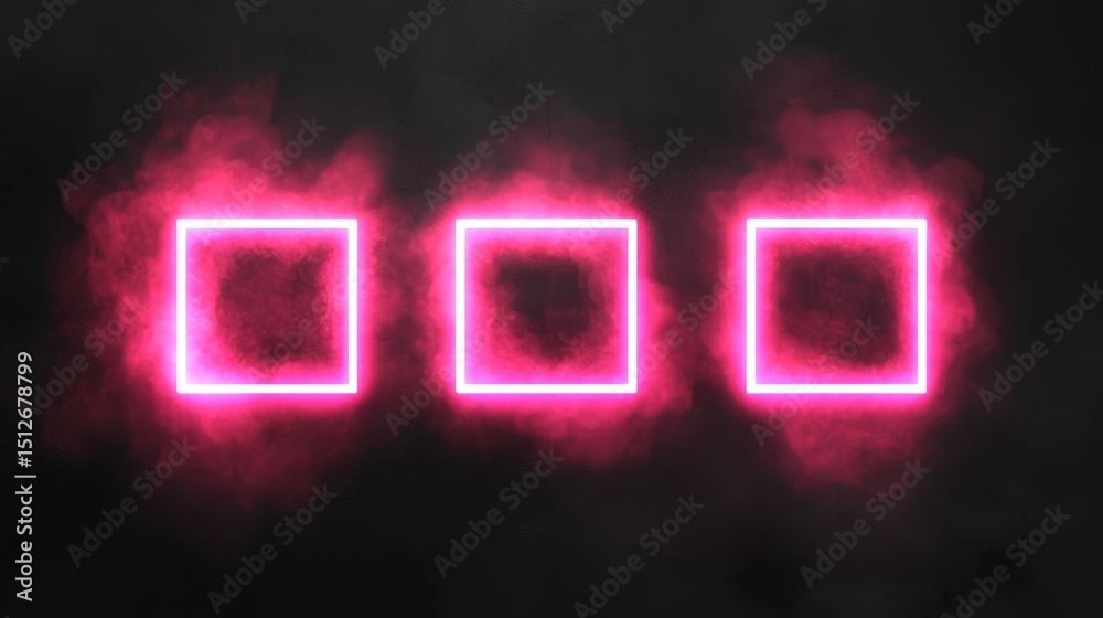 Poster glowing pink lines form squares on a dark background in an abstract grid pattern