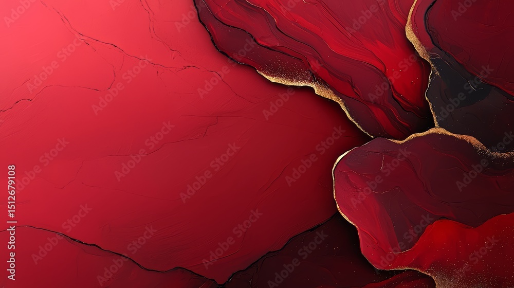 Poster Red background with gold accents and a red flower. The background is a mix of red and gold, giving it a luxurious and elegant feel. The red flower adds a pop of color