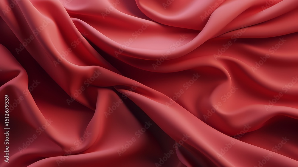 Poster Red fabric with a pattern of waves. The fabric is very soft and smooth. The color of the fabric is very bright and vibrant
