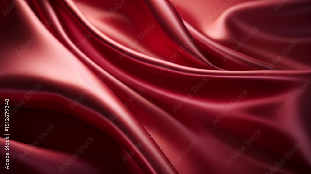 Poster Red fabric with a wave pattern. The fabric is very soft and looks like it is made of silk
