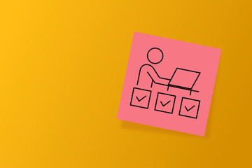 done. an icon on office paper. office paper. successful completion of assigned tasks. teamwork....