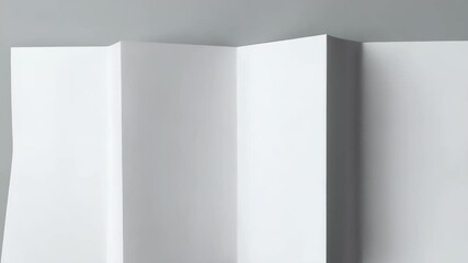 Blank white paper accordion folded four panels on gray backdrop for flyers, leaflets or presentations.