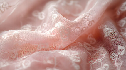 Fototapeta premium A close-up of pink lace fabric, highlighting its delicate texture and pattern