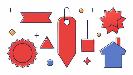 Red and Blue Geometric Shapes and Labels A Collection of Flat Design Elements for Branding and Marketing