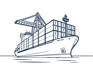 Obraz premium Large Container Ship at Sea Under Crane Loading