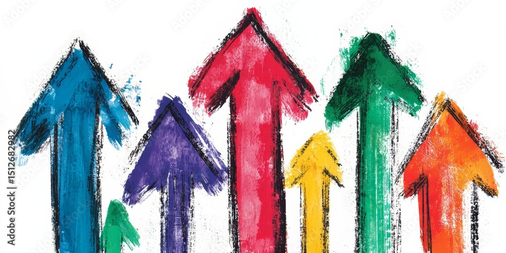 Aufkleber Series of colorful arrows pointing upwards. The arrows are drawn in different colors and sizes, creating a sense of movement and energy. The image conveys a feeling of growth, progress
