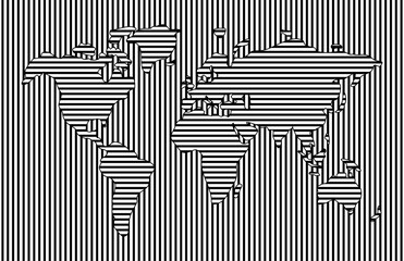Abstract art geometric world map and strips, black Halftone and on a white background using optical illusion, wallpapers, logos, headers, Cloud, Network and AI Technology