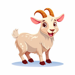 Cartoon Style Cute Smiling Goat Character Illustration on White Background