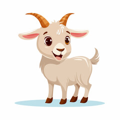 Cartoon Style Smiling Little Goat Standing Illustration Isolated on White
