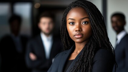 Portrait style photograph of a confident and diverse group of business professionals set against a neutral background