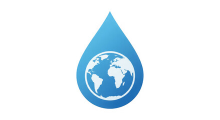 Obraz premium Stylized blue water drop icon containing the Earth globe surrounded by a colorful energy aura