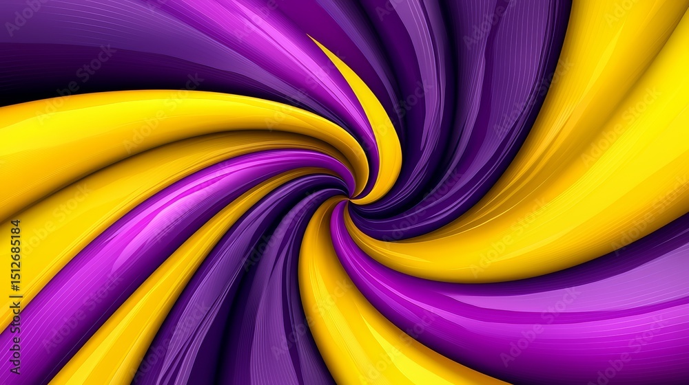 Poster Swirl of purple and yellow colors. The colors are bright and vibrant, creating a sense of energy and excitement. The swirl is dynamic and fluid, giving the impression of movement and motion